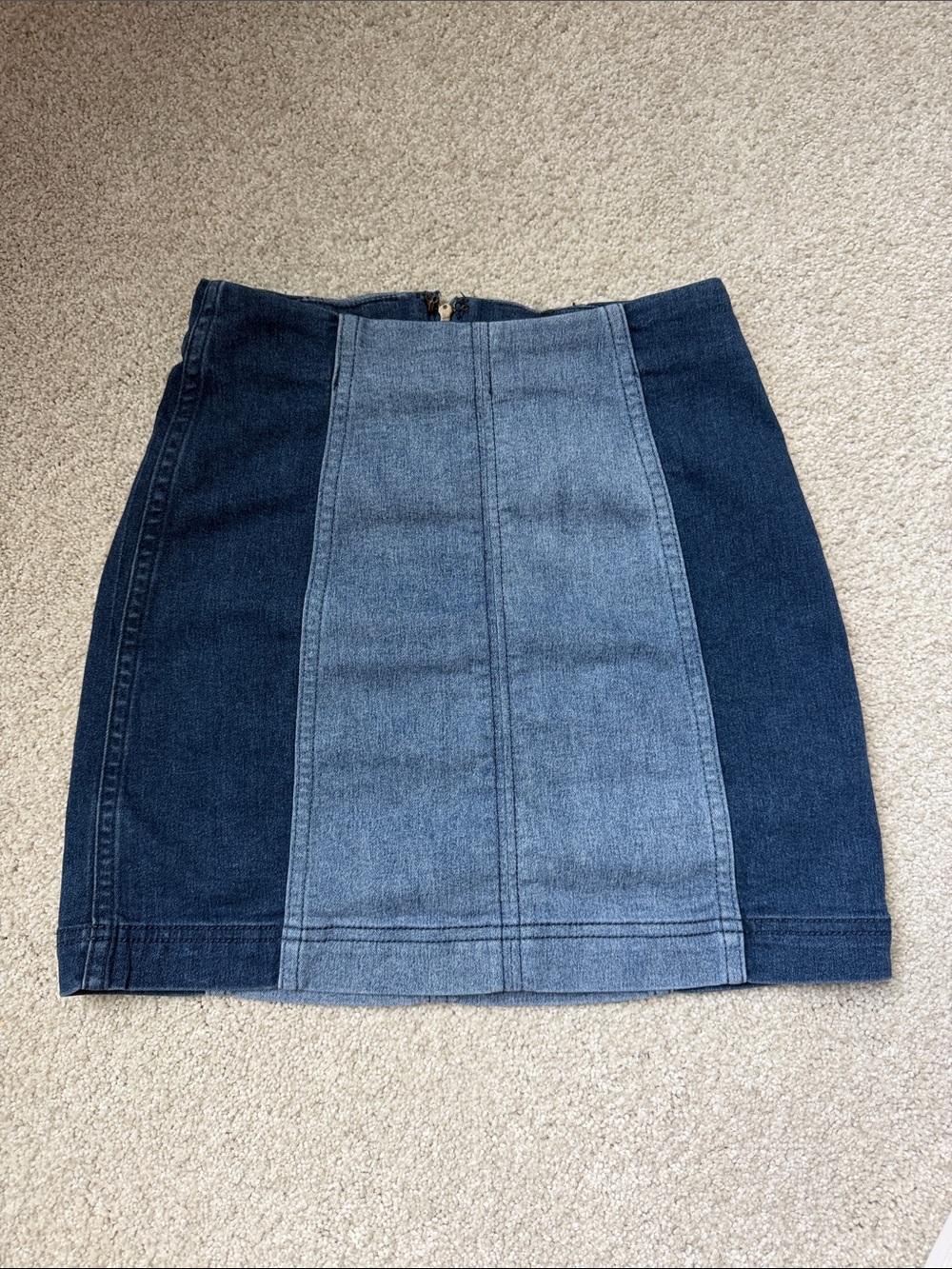 Free People Two-Tone Blue Panel Denim Mini Skirt